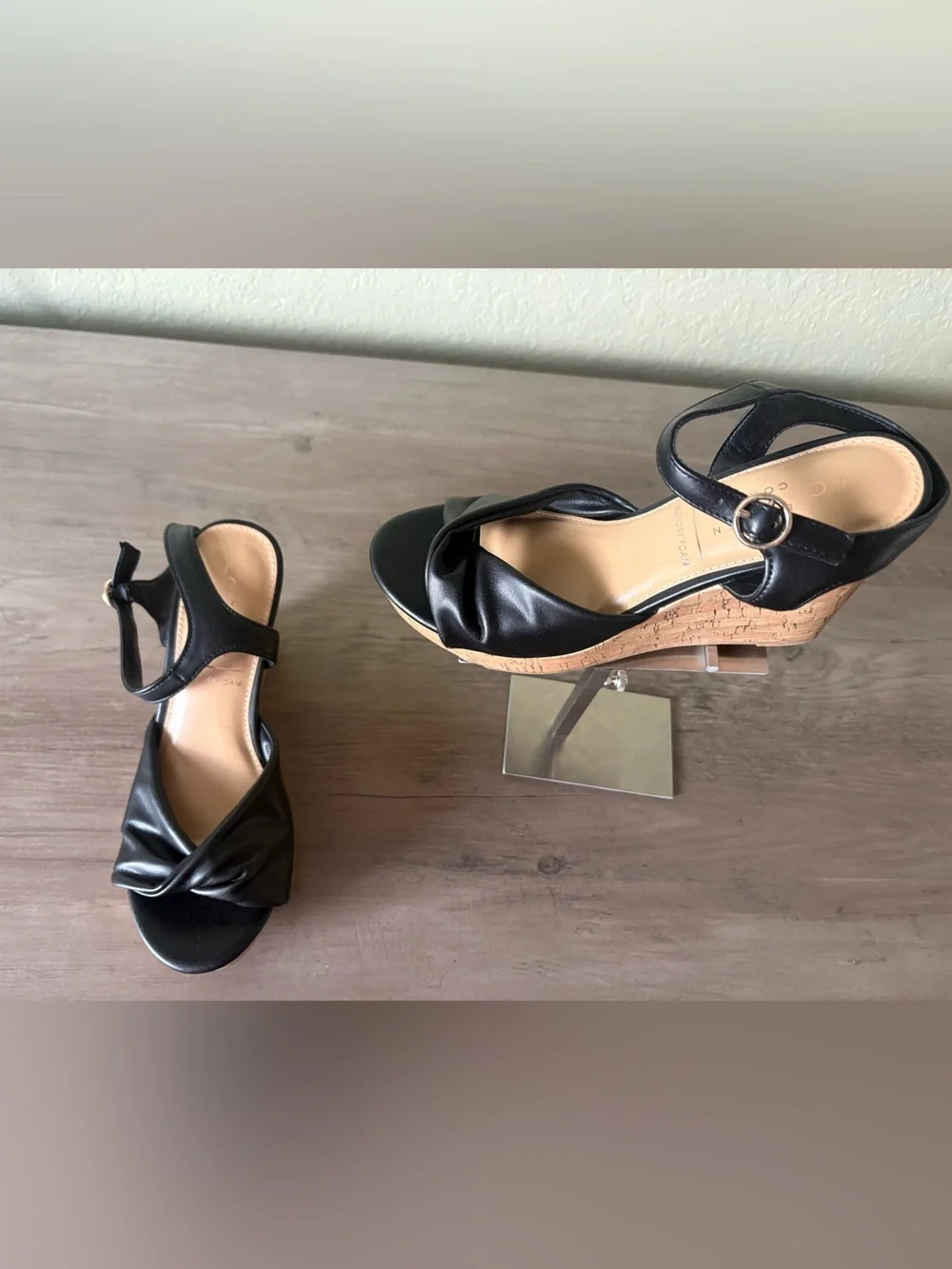 Lauren Conrad Black Cork Platform Wedge Sandals Ankle Strap NWOT